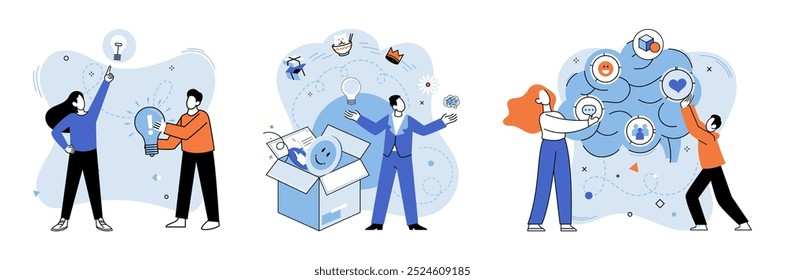 Thought process vector illustration. Ideas take flight in realm clear thought process concept The thought process metaphor shapes our perception problems Research provides raw material for creative