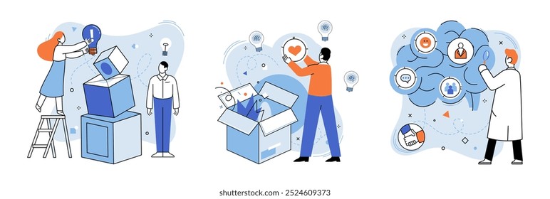 Ilustración vectorial del proceso de pensamiento. Las ideas toman vuelo en el reino concepto de proceso de pensamiento claro La metáfora del proceso de pensamiento Formas nuestros problemas de percepción La investigación proporciona materia prima para la creatividad