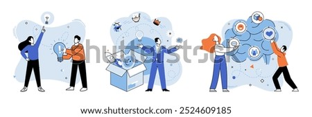 Thought process vector illustration. Ideas take flight in realm clear thought process concept The thought process metaphor shapes our perception problems Research provides raw material for creative