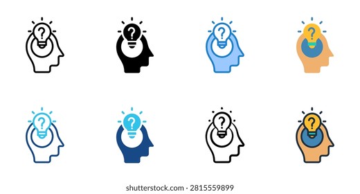 Thought provoking icons set multiple style collection. Editable stroke 
