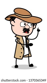 Thought - Retro Cartoon Police Agent Detective Vector Illustration