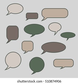 Thought , speech bubble. Dream cloud. Talk balloon. Quote box. Text, 
information frame. Banner and badge. Set of vector illustration icons.  