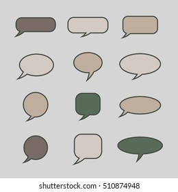 Thought , speech bubble. Dream cloud. Talk balloon. Quote box. Text, 
information frame. Banner and badge. Set of vector illustration icons.  