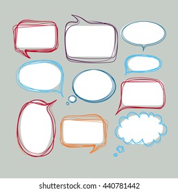 thought and speech bubbles. empty speech bubbles. sketch hand drawn bubble speech. set of text balloons.