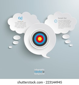 Thought and speech bubbles with target on the grey background. Eps 10 vector file.