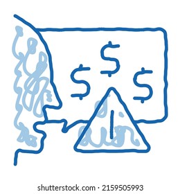 thought story man about monetary warnings sketch icon vector. Hand drawn blue doodle line art thought story man about monetary warnings sign. isolated symbol illustration