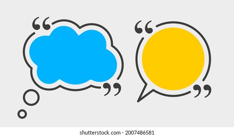 Denken und reden farbige Zitat-Sprechblasen. Leere Textfelder oder Angebotsrahmen. Einzige Vektorgrafik.