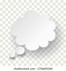 Thought text bubble symbol. Blank empty white speech bubble. Dream cloud template. Vector think cloud 3D illustration on transparent background