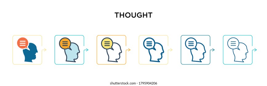 Thought vector icon in 6 different modern styles. Black, two colored thought icons designed in filled, outline, line and stroke style. Vector illustration can be used for web, mobile, ui