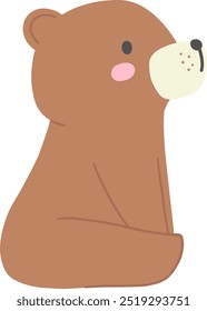 Thoughtful Bear Sitting Sideways and Looking Up - Flat Design