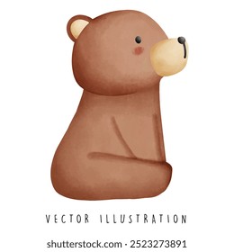 Thoughtful Bear Sitting Sideways and Looking Up - Water Color Design