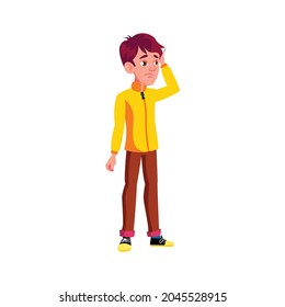 thoughtful boy reminding answer on question in college cartoon vector. thoughtful boy reminding answer on question in college character. isolated flat cartoon illustration
