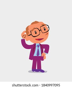 Thoughtful cartoon character of businessman scratching his head