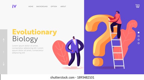 Thoughtful Characters Thinking at Huge Question Mark Landing Page Template. Doubts and Confusion Concept. People Solving Paradox or Problem Searching Solution. Cartoon People Vector Illustration