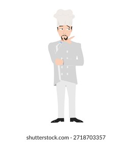 Pensando em degustação de chef pensativo ou pensando sobre a ilustração do vetor da receita