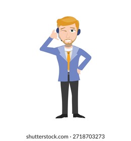 Thoughtful customer service agent thinking standing vector illustration