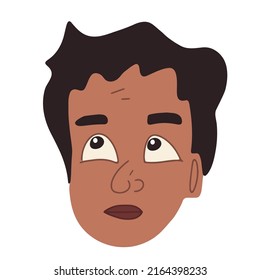Thoughtful doodle man face. Hand drawn vector illustration for print