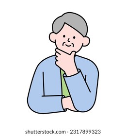 Thoughtful Elderly Man Looking Up, Simple Style Vector illustration..