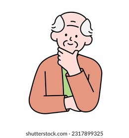 Thoughtful Elderly Man Looking Up, Simple Style Vector illustration..