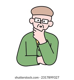 Thoughtful Elderly Man Looking Up, Simple Style Vector illustration..