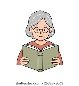 Thoughtful Elderly Person Reading Book Glasses Senior Intellectual Engagement Hobby