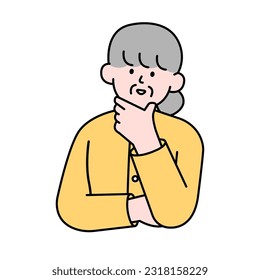Thoughtful Elderly Woman Looking Up, Simple Style Vector illustration.