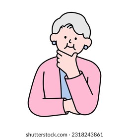 Thoughtful Elderly Woman Looking Up, Simple Style Vector illustration.