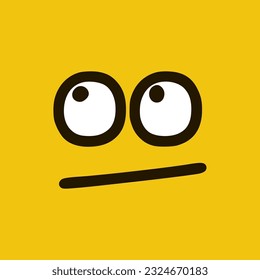 Thoughtful emoticon in doodle style. Cartoon face expressions isolated on yellow background