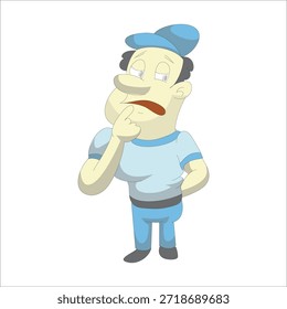 Jugador de golf pensativo que piensa con el dedo en la Ilustración vectorial de la barbilla