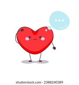 Thoughtful Heart Mascot with Text Bubble. Vector Illustration of a Friendly Heart Character with a Conversation Cloud, Ideal for Valentine's Day and Love Themed Projects