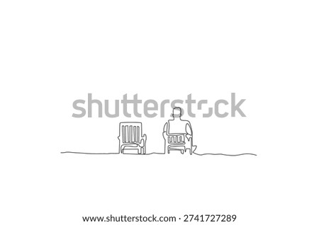 Thoughtful Lonely Old Man Alone Sitting Chair One Line Art