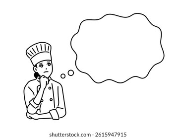 A thoughtful male chef and a speech bubble