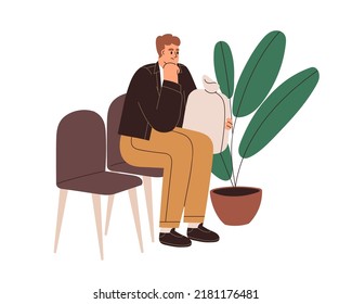 Thoughtful man bringing bag full of cash money to bank. Person with finance capital thinking about loan, credit, deposit, investment, payment. Flat vector illustration isolated on white background