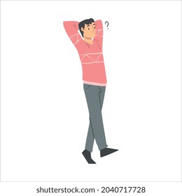 Thoughtful Man Character and Question Mark Thinking Over the Matter Vector Illustration