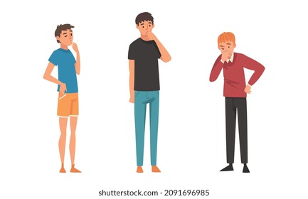 Thoughtful Man Character Scratching Head Having Question Thinking Over the Matter Vector Set