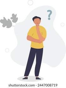 thoughtful man. concept of Brainstorming and unsolved problems.flat vector illustration.distrustful character