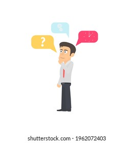 thoughtful man. Pop-up window with ideas, vector illustration