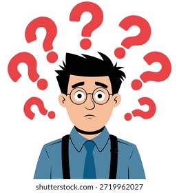 Thoughtful man thinking deeply with a question mark