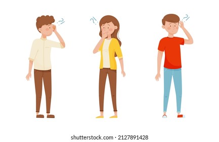 Thoughtful Man and Woman Character with Question Mark Thinking Over the Matter Vector Set