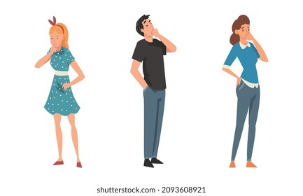 Thoughtful Man and Woman Character Scratching Head Having Question Thinking Over the Matter Vector Set