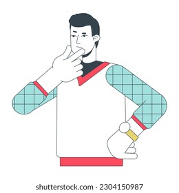 Thoughtful manager wearing v neck sweater vest flat line color vector character. Editable outline half body person on white. Thinking male simple cartoon spot illustration for web graphic design