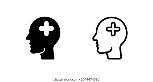 Thoughtful mental health psychology head icon for well-being, emotions, and brain activity. Relevant for mindfulness and self-care concepts.