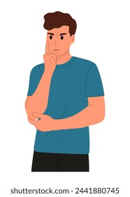 Pensativo, pensativo o hombre de decisión. Ilustración plana vectorial moderna.