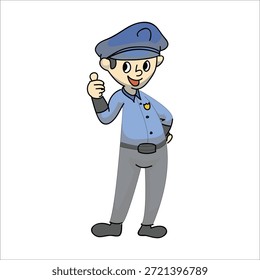Nachdenklicher Polizist in blauer Uniform denkend Vektorgrafik