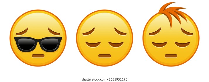 Thoughtful sad face Set of three yellow emoji