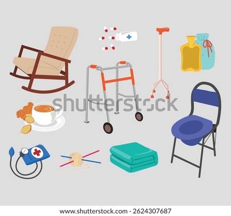 A thoughtful set of elderly care illustrations for healthcare, senior living, and community themed designs