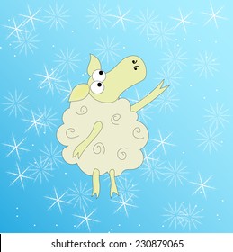 thoughtful sheep under the snow