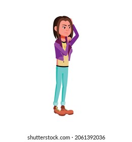 thoughtful stylish girl choosing clothes in fashion store cartoon vector. thoughtful stylish girl choosing clothes in fashion store character. isolated flat cartoon illustration