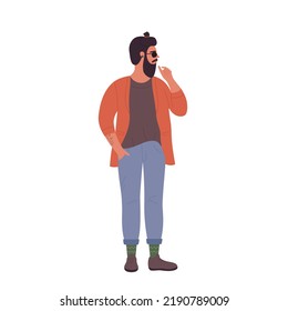 Thoughtful stylish hipster man. Standing handsome boy in casual clothes vector illustration