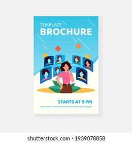 Thoughtful woman choosing hairstyle in cyber space isolated flat vector illustration. Cartoon lady looking at various haircut at internet online. Digital technology and beauty concept
